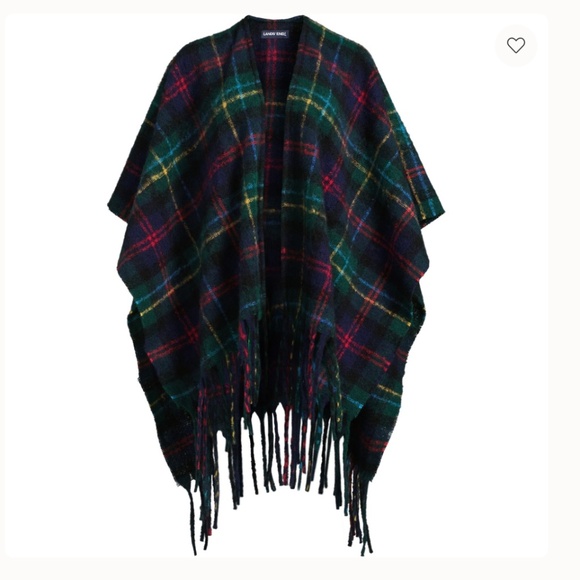 Lands End Women’s Brushed Boucle Ruana in Blackwatch Multi-Plaid - New - Picture 1 of 4